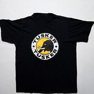 Vintage Tusker Beer Graphic Tee Black Elephant Large Mens Kenya Shirt 90s VTG